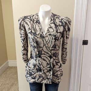 Vintage Riccardo light weight  black and cre floral print blazer size small